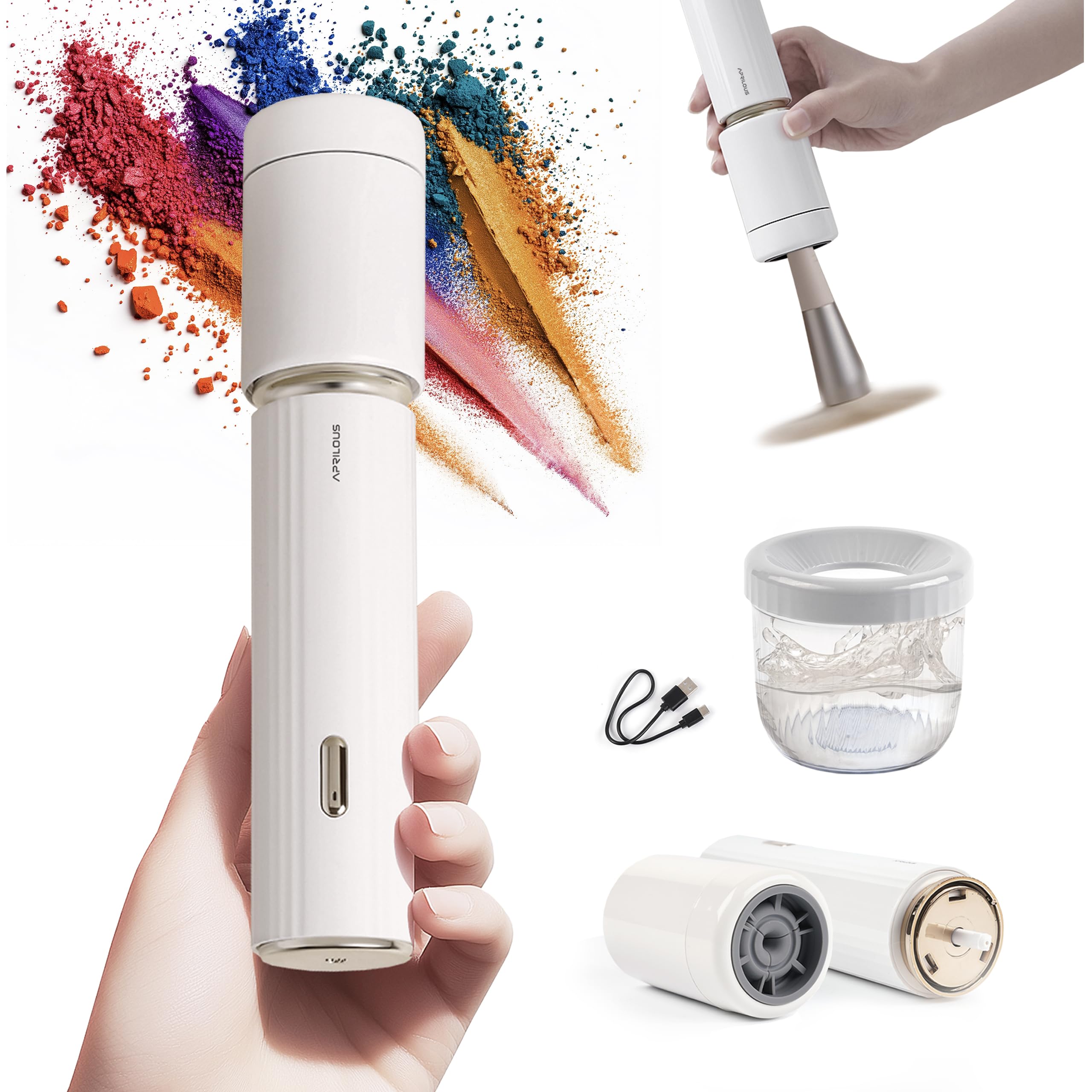 Aprilous electric brush cleaner with universal collar fits 3–36mm brushes for fast, thorough cleaning.