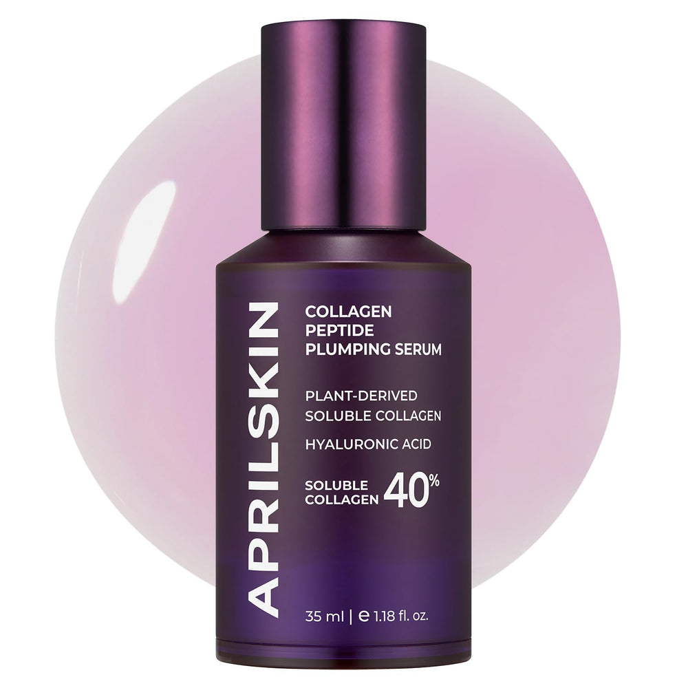 APRILSKIN 40% collagen serum bottle showcases vegan formula for firmer, radiant skin.