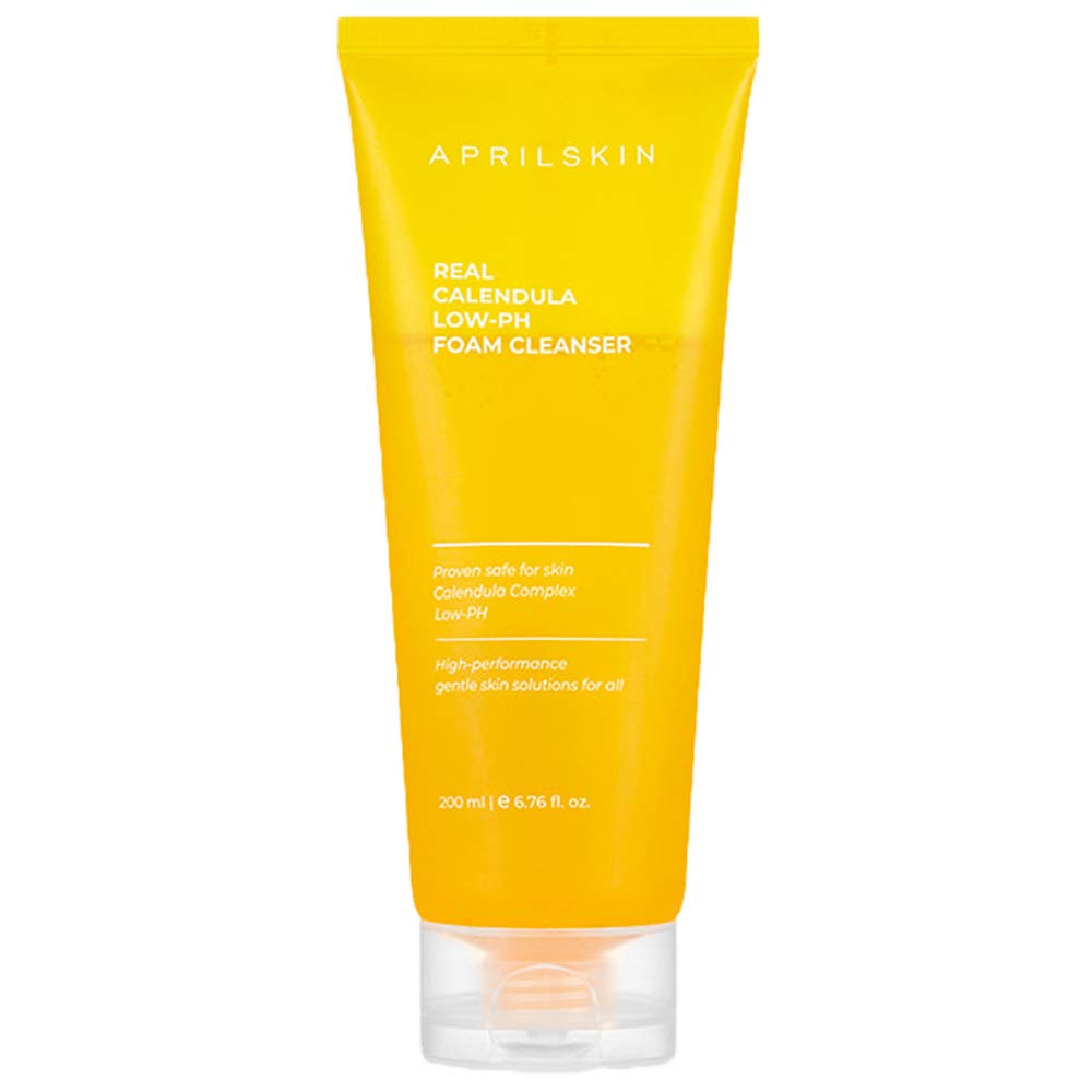 APRILSKIN Calendula low-pH gel cleanser bottle showing gentle daily cleansing for sensitive skin.