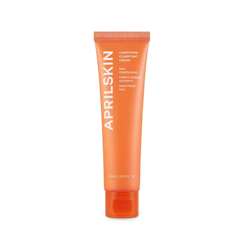 APRILSKIN Carrotene Clarifying Cream tube close-up, lightweight formula for oily, sensitive skin.