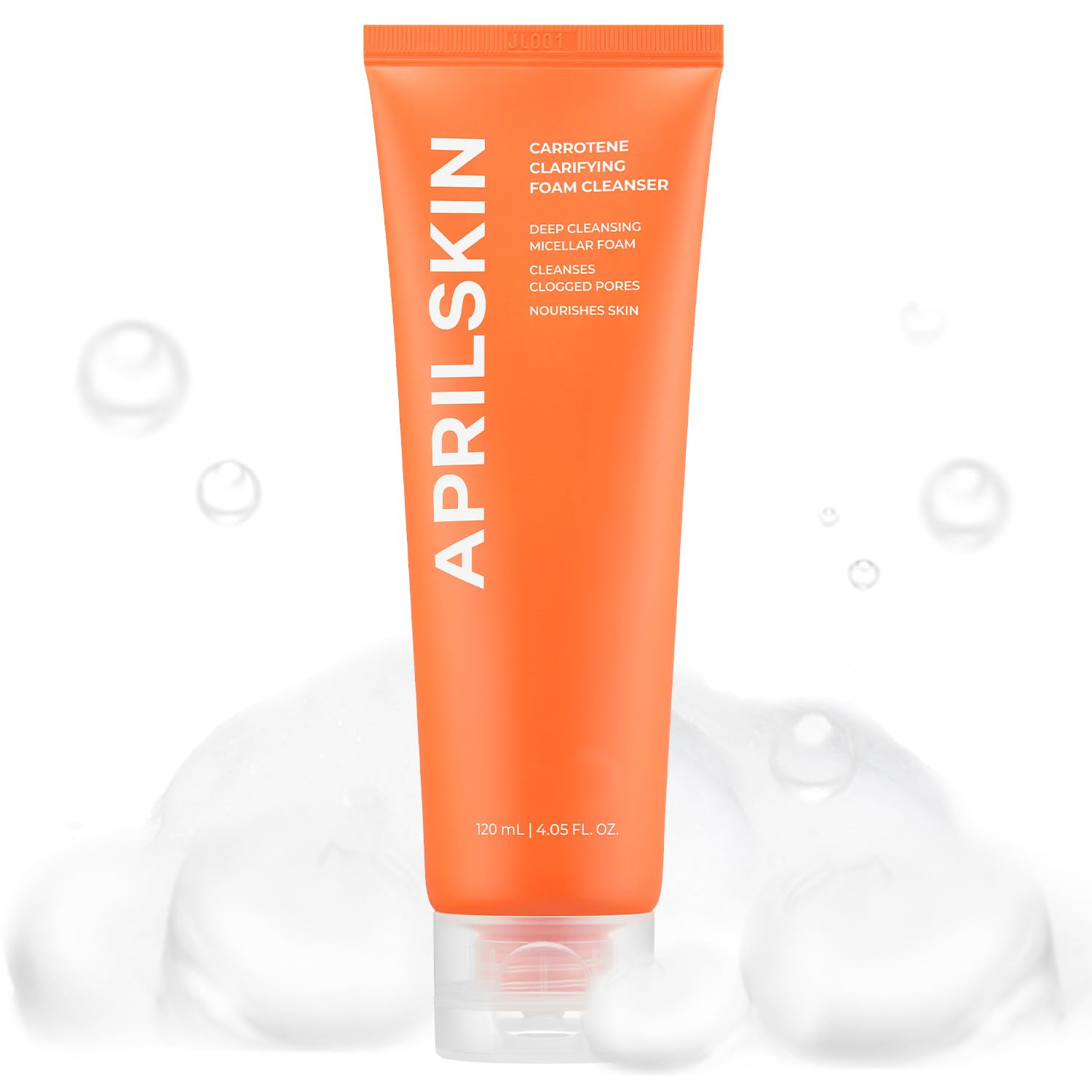 APRILSKIN Carrotene Clarifying Foam Cleanser bottle ideal for deep cleansing of oily, acne-prone skin