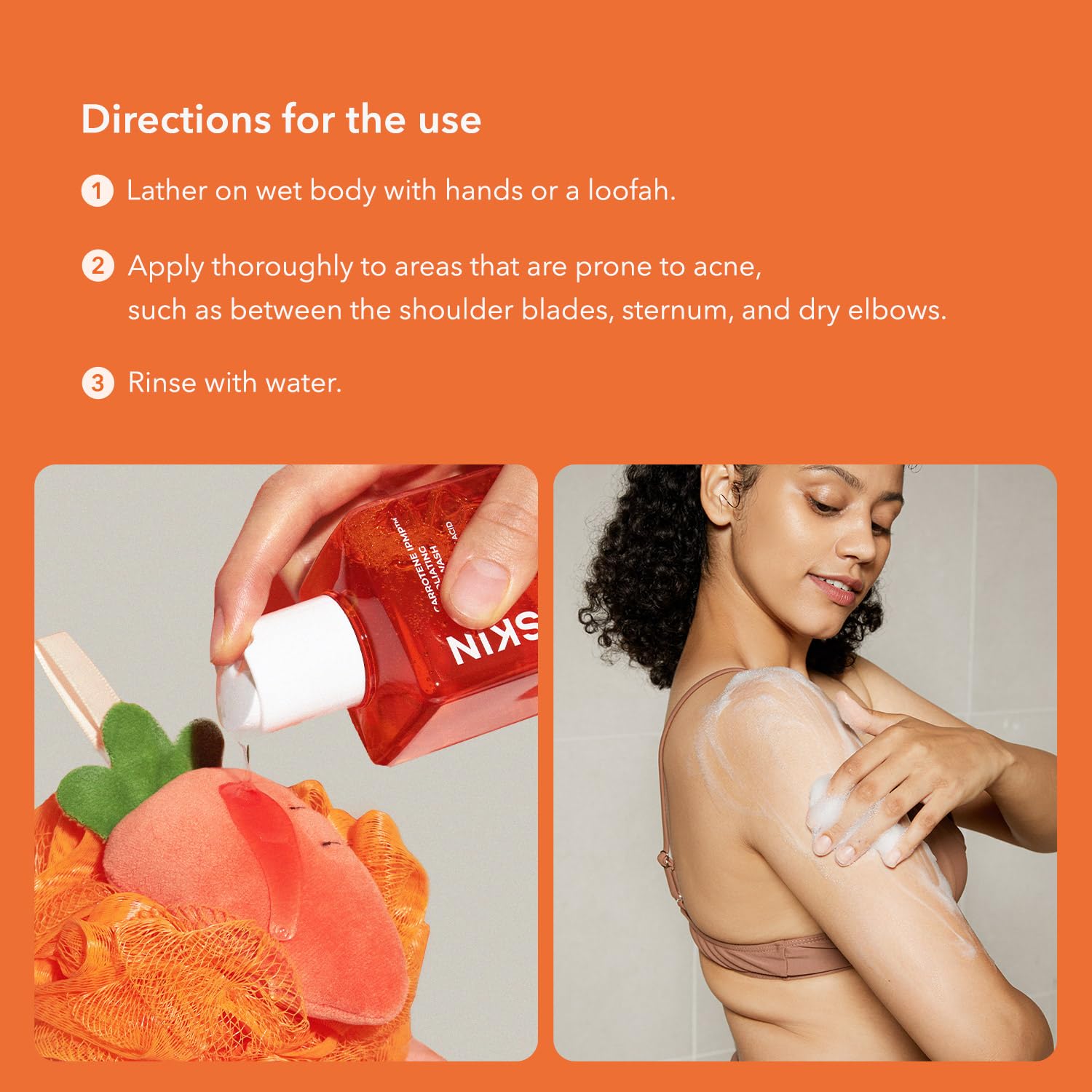 APRILSKIN Carrotene IPMP Exfoliating Body Wash vegan cruelty-free packaging emphasizing clean skincare