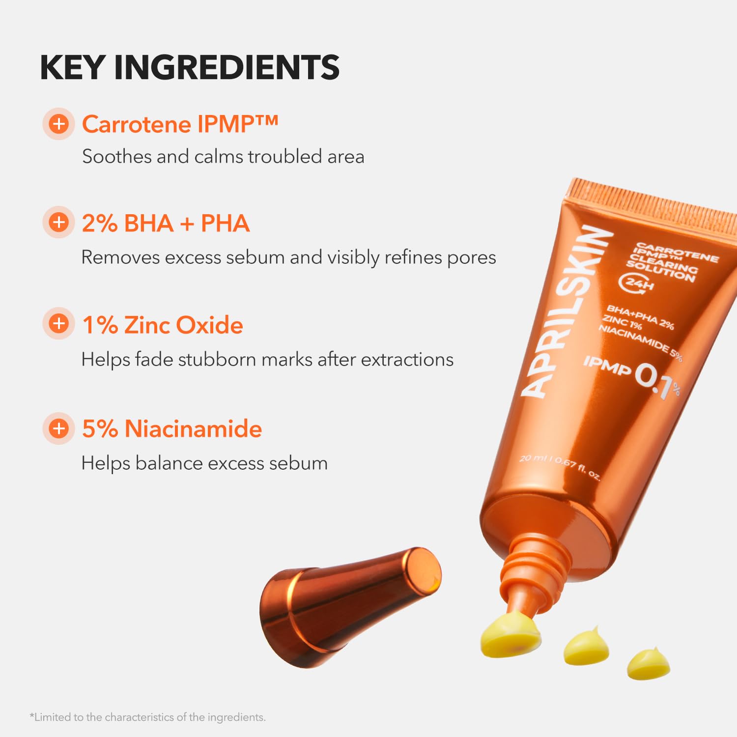 APRILSKIN Carrotene IPMP label showing 1% Zinc Oxide for recovery.