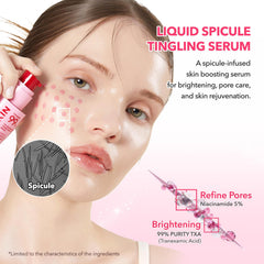 APRILSKIN liquid spicule serum closeup shows micro-particles delivering actives
