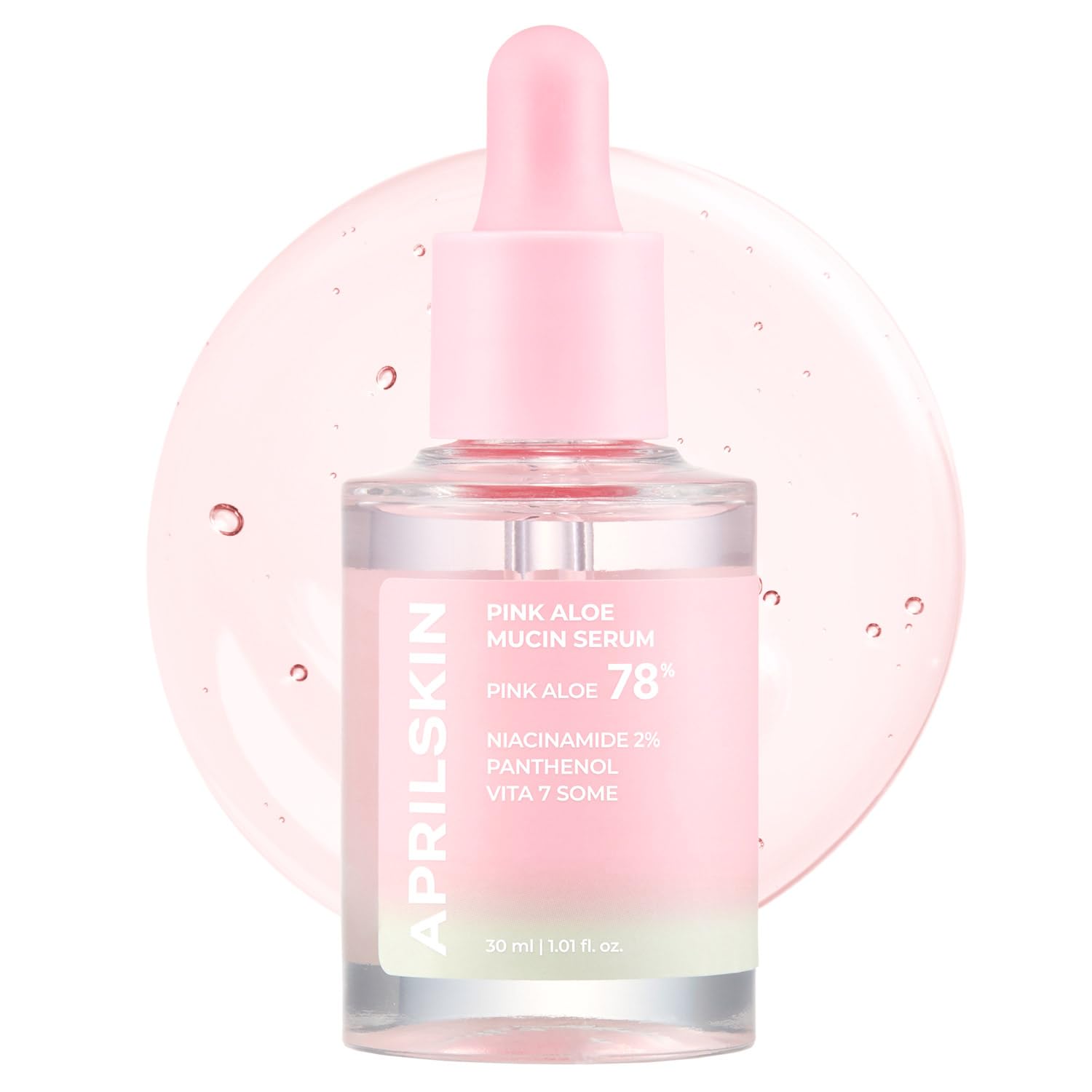 APRILSKIN Pink Aloe Mucin Serum bottle with a non-sticky, hydrating glow.