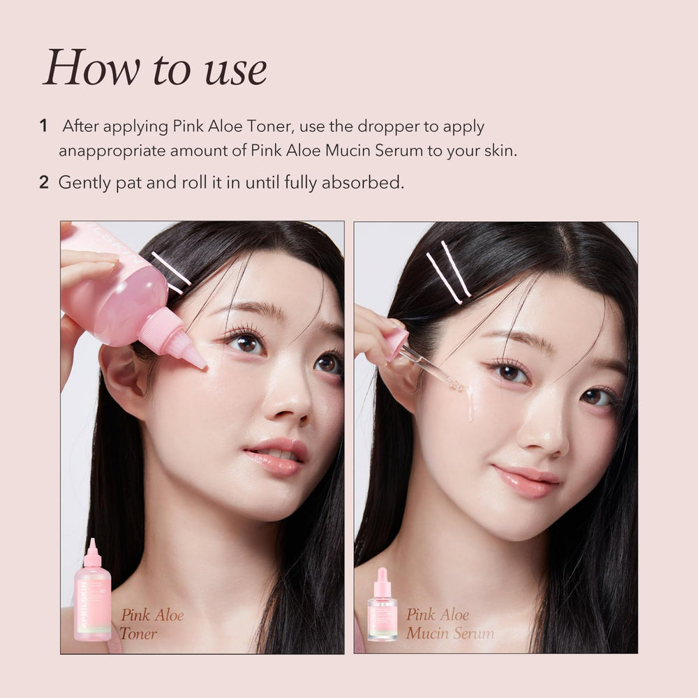 APRILSKIN Pink Aloe Mucin Serum 30ml routine step delivering lightweight hydration.