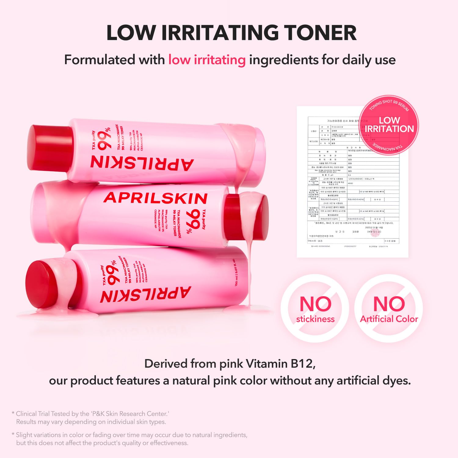 APRILSKIN TXA+Niacinamide 99 Pink Milky Toner 2-in-1 formula blends cream and toner for dual hydration.