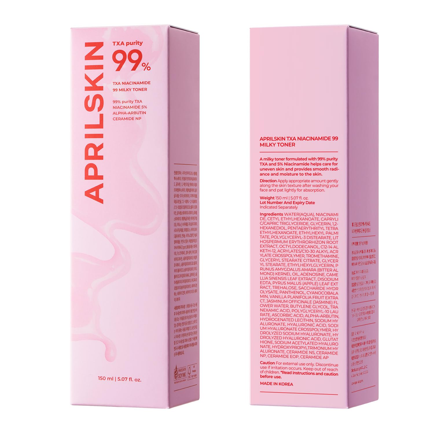 APRILSKIN TXA+Niacinamide 99 Pink Milky Toner routine suggests seamless use in daily skincare rituals.