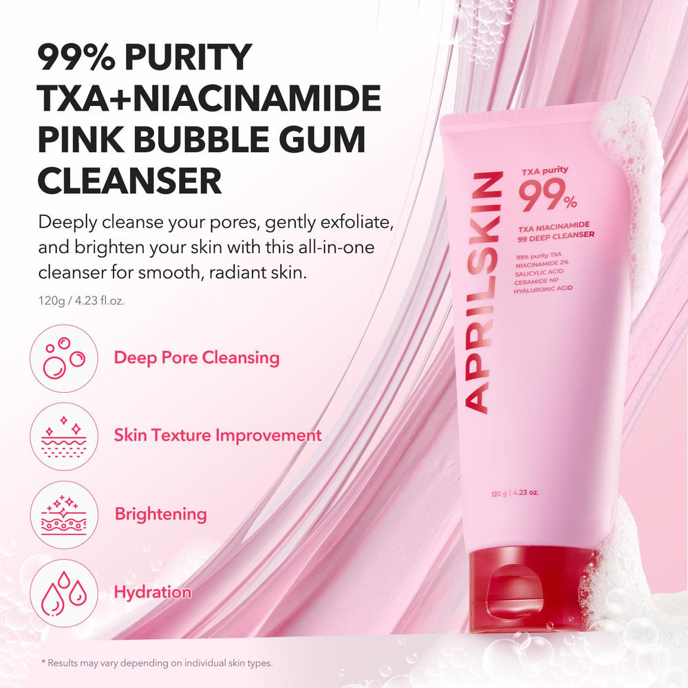 APRILSKIN cleanser texture close-up showing chewy formula lifting impurities.