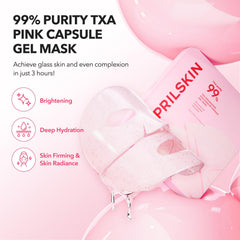 APRILSKIN TXA Pink Capsule Gel Mask application on face demonstrates seamless adherence for even tone.