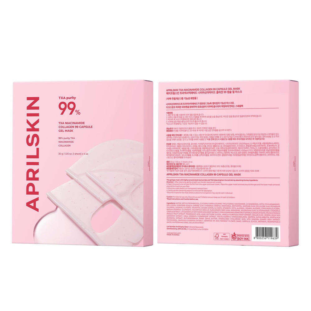 APRILSKIN TXA Pink Capsule Gel Mask derm-like radiance cue suggests luxurious, spa-inspired routine.