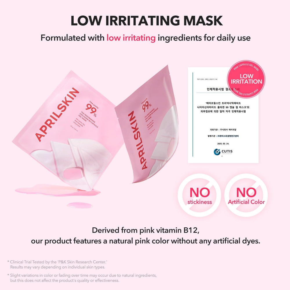 APRILSKIN TXA Pink Capsule Gel Mask uneven-tone improvement cue shows target of shade refinement.