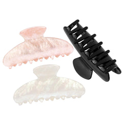 Aprince claw clip with shimmering marble pattern provides secure hold for thick hair.