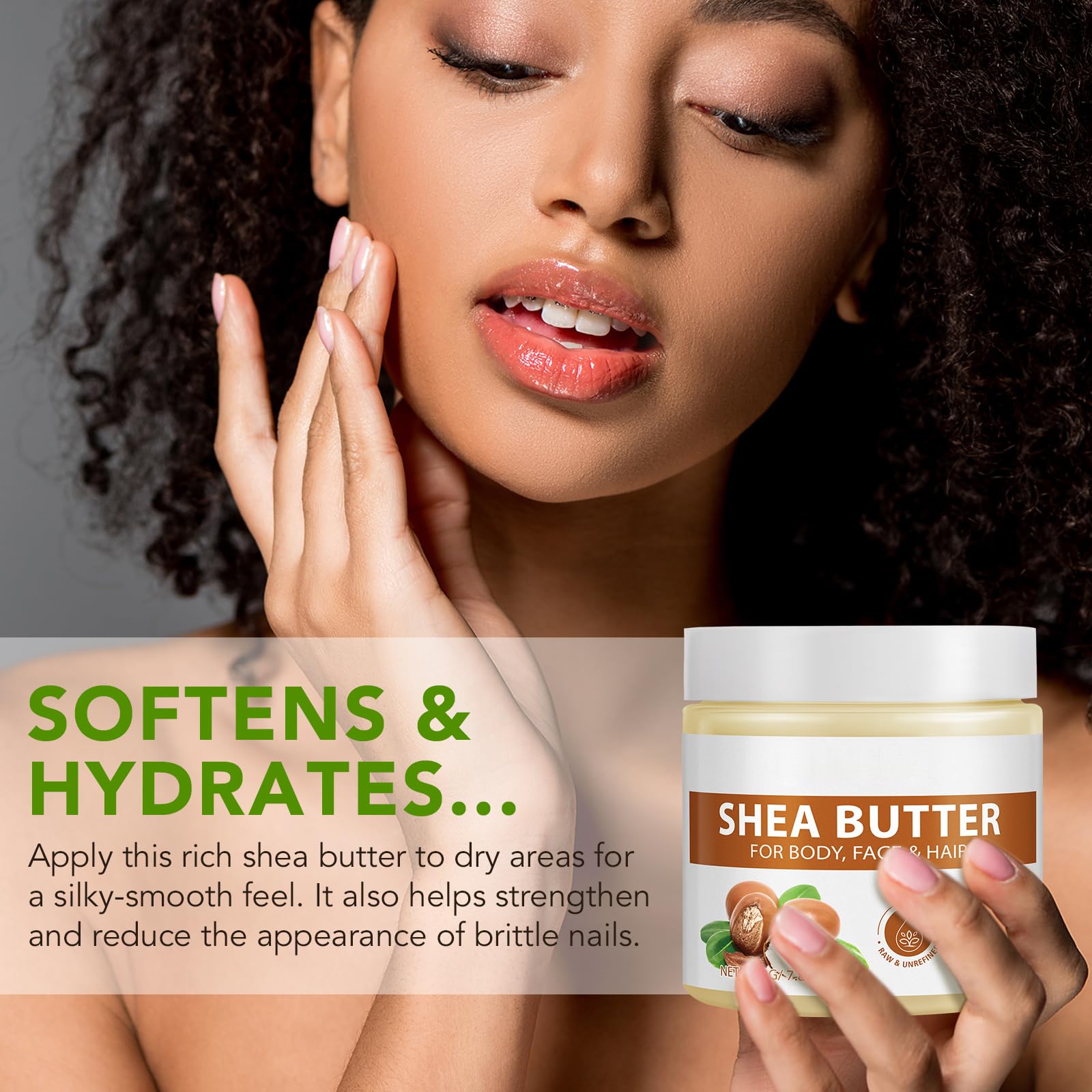 APUUFYQC Shea Butter hair-and-skin routine supports shine and manageability.