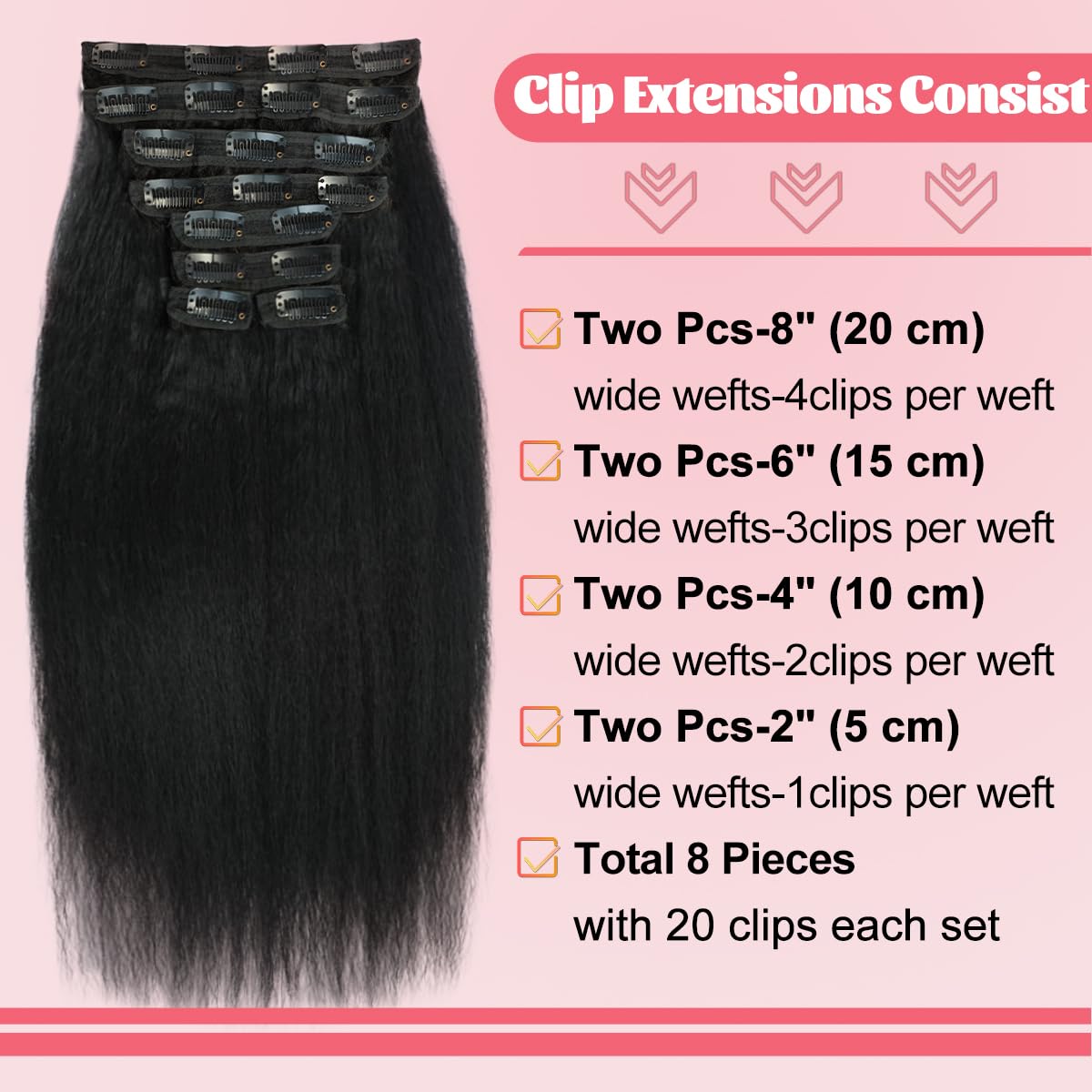 Aqifai 100% unprocessed hair clip-in hardware and clips close-up.