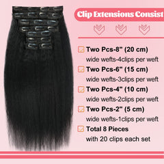 Aqifai 100% unprocessed hair clip-in hardware and clips close-up.