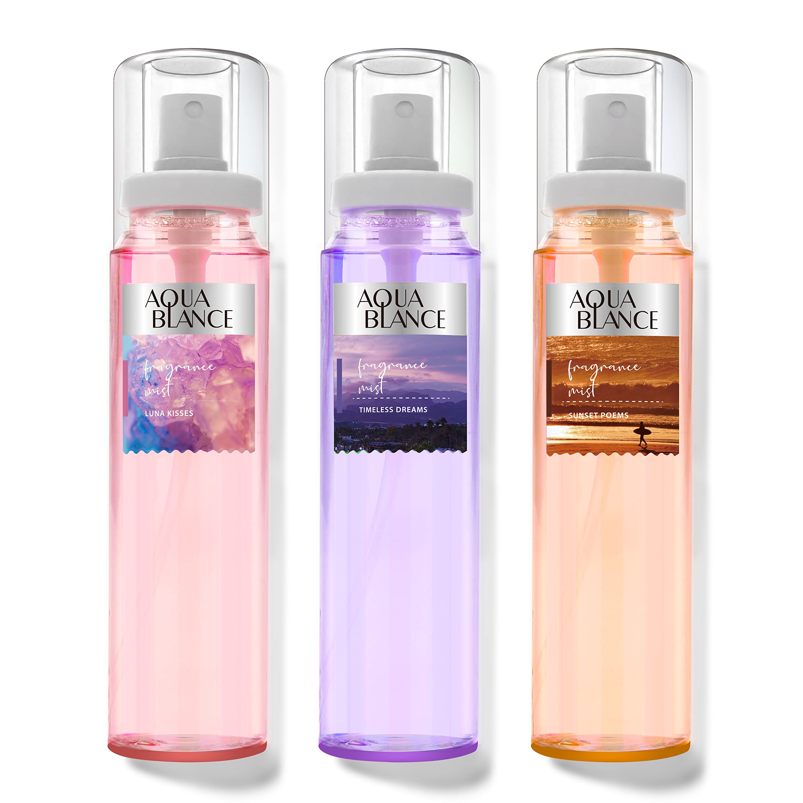 Aqua Blance body spray bottle close-up for a long-lasting scent after shower