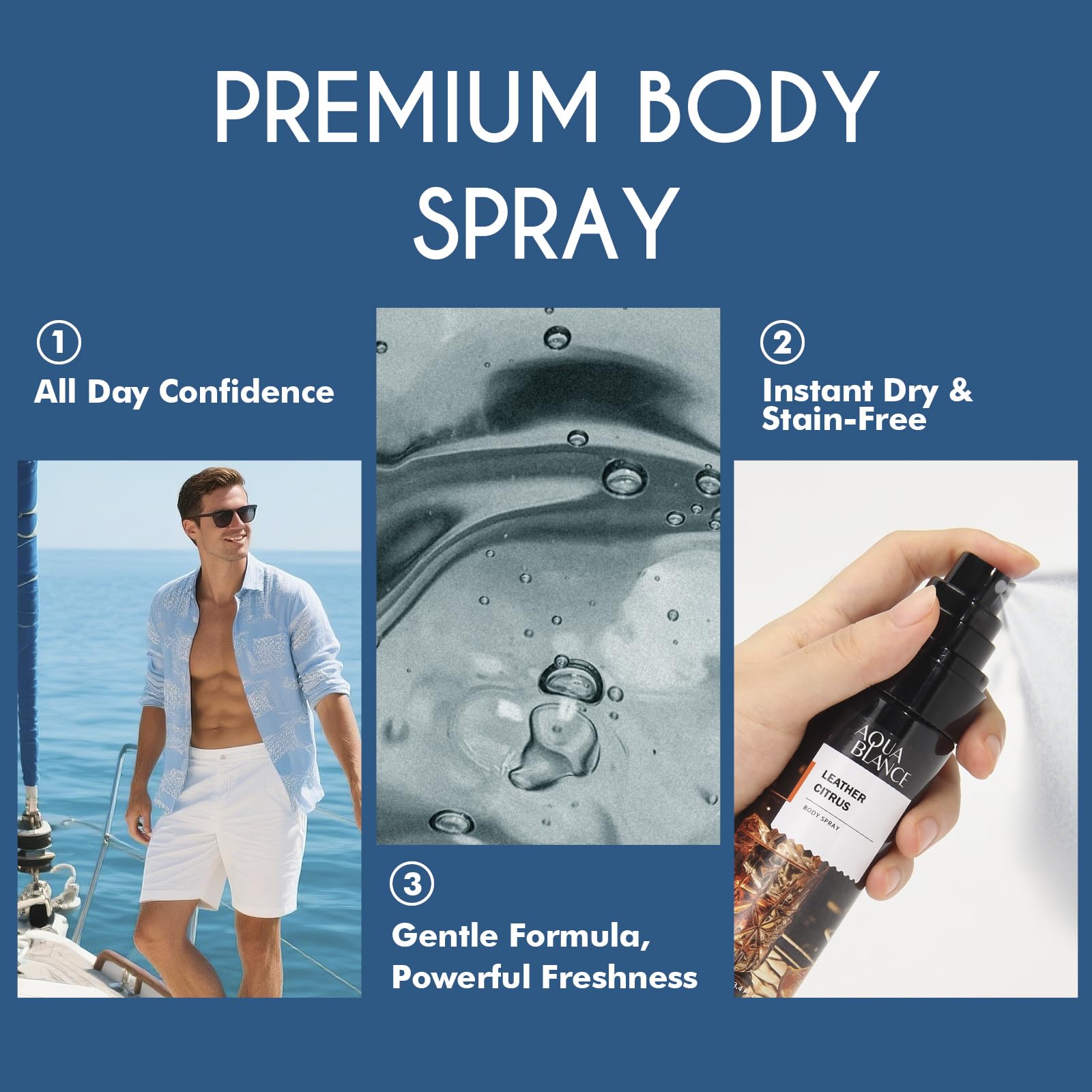 AQUA BLANCE Body-spray quick-use ideal after workouts, at the office, or while traveling