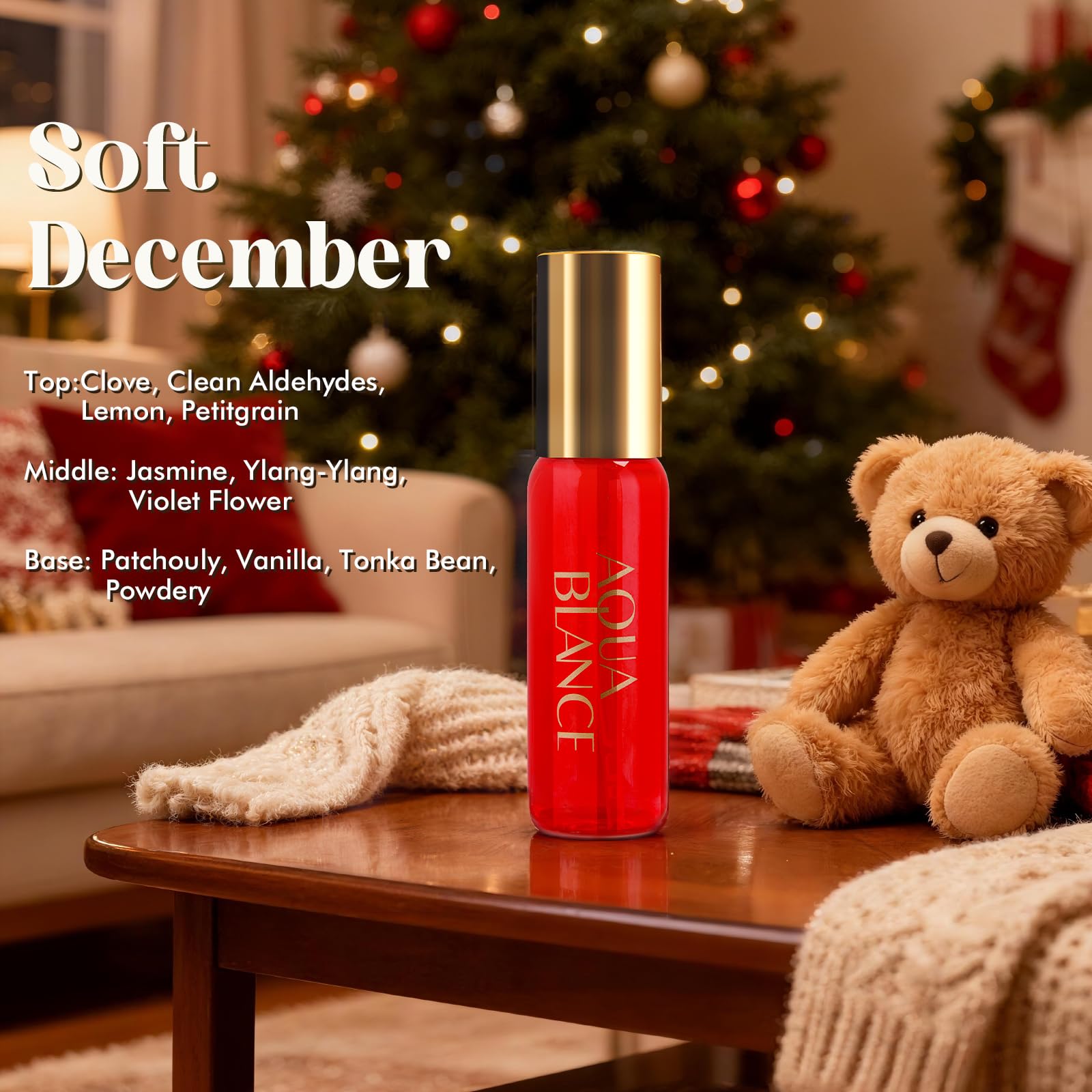 AQUA BLANCE Café Noël bottle—festive warmth with a coffee-vanilla edge.