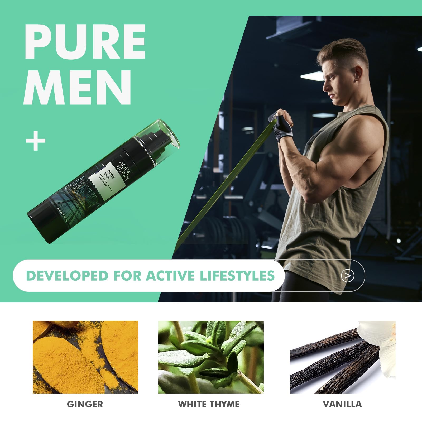 AQUA BLANCE deodorizing body spray mist dispenses quickly for on-the-go refreshment.