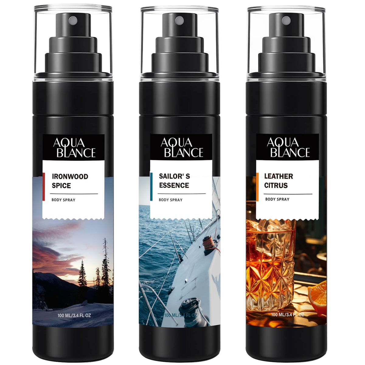 AQUA BLANCE Ironwood Spice bottle-pour for lasting masculine freshness