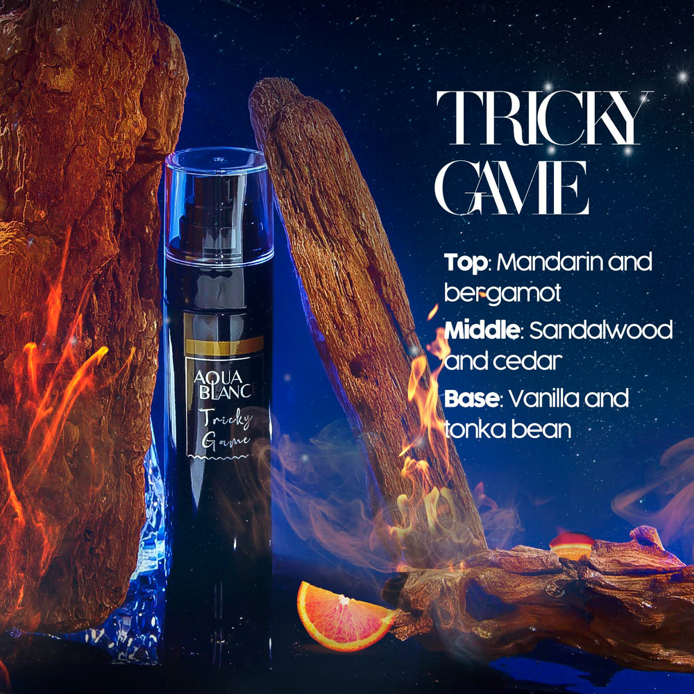 AQUA BLANCE Night Blue bottle evokes serene moonlit scent for evenings.