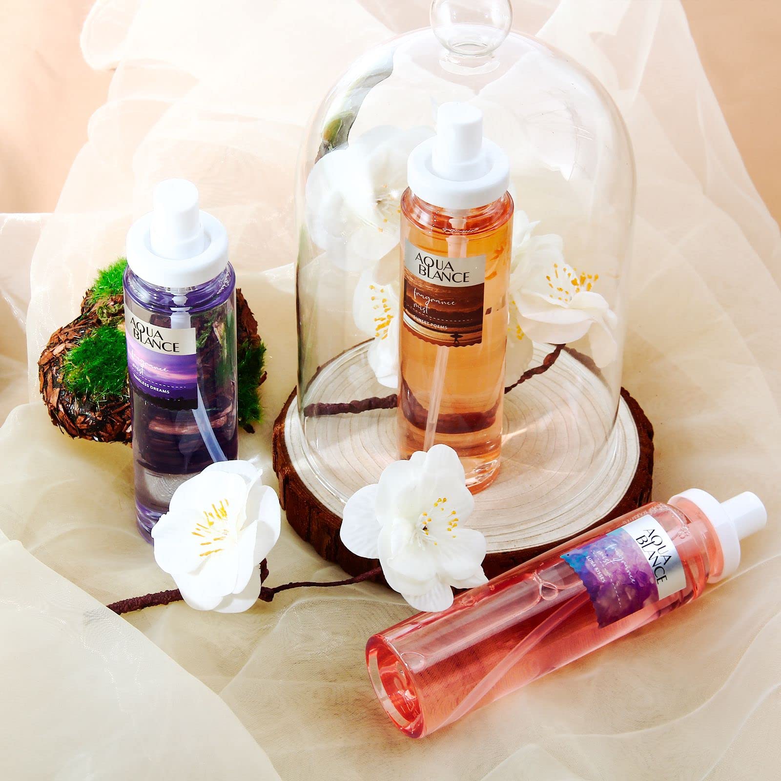 Aqua Blance Timeless Dreams scent highlights cherry blossom, peach, and white jasmine