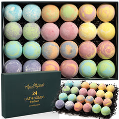 A Aqua Elegante gift-set of 24 bath bombs displayed for gifting, rich scents for relaxation.