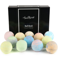 A Aqua Elegante luxury bath bombs gift set packaging enhances the unboxing experience.