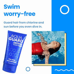 Aqua Guard post-swim conditioner bottle hydrates for shiny, manageable hair.