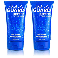 AQUA GUARD pre-swim hair defense bottle showing chlorine protection before swimming.