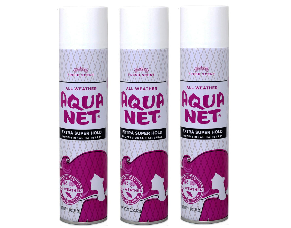 Aqua Net Professional Hair Spray Extra Super Hold bottle showing lasting all-day hold