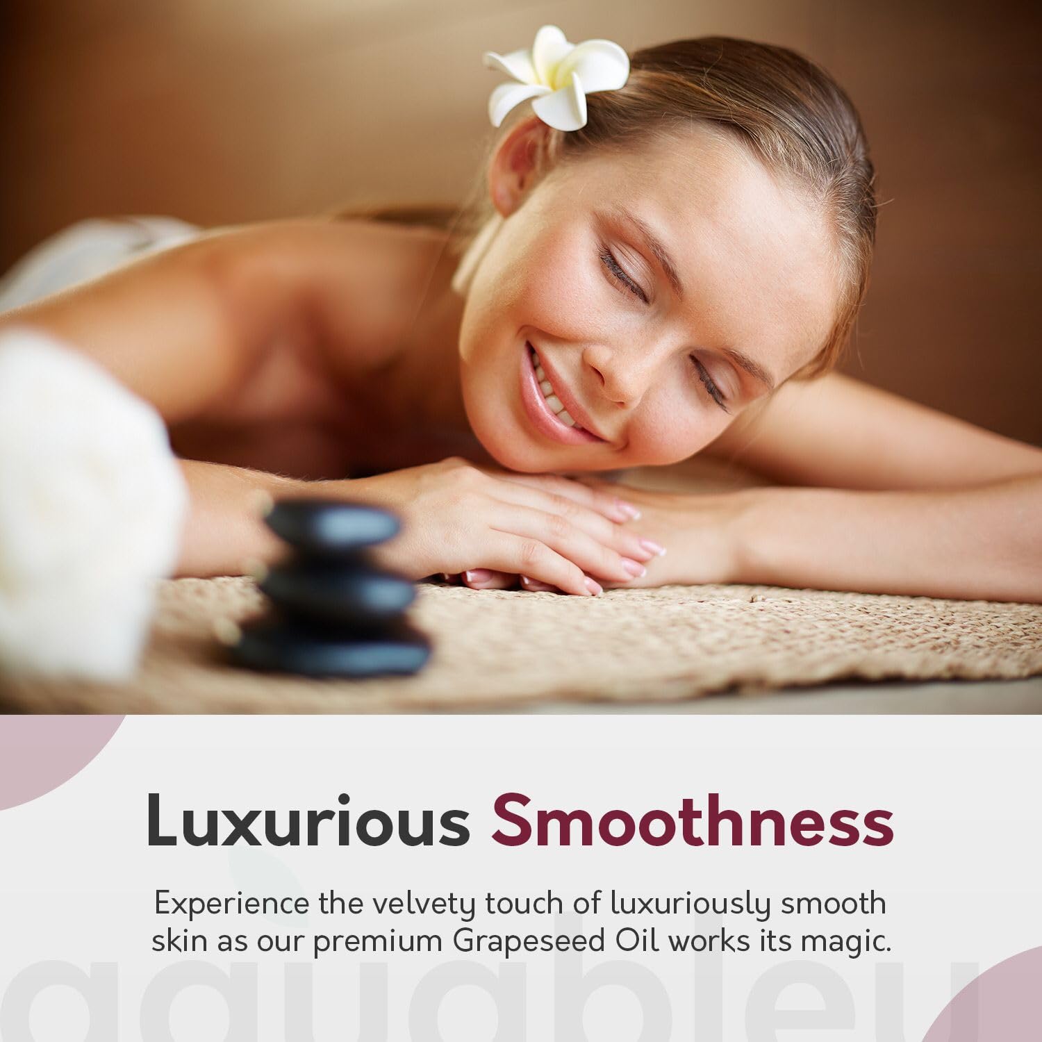 Aquableu grapeseed oil label; premium cold-pressed nourishment.
