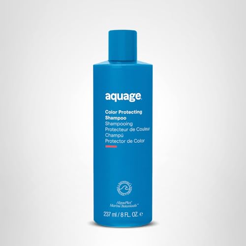 Aquage Color Protecting Shampoo bathroom counter scene suggests daily color-maintenance ritual.