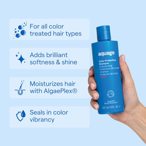 Aquage Color Protecting Shampoo bottle back highlights gentle cleansing for color-treated hair.