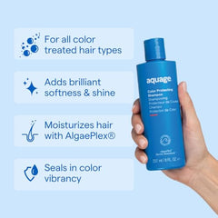 Aquage Color Protecting Shampoo bottle back highlights gentle cleansing for color-treated hair.