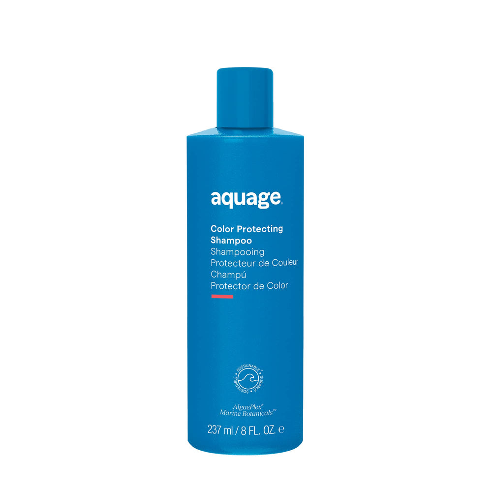 Aquage Color Protecting Shampoo bottle front shows color protection in action.