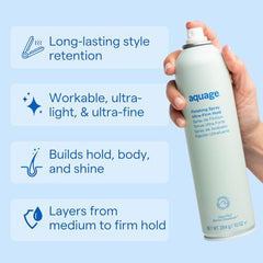 Aquage Finishing Spray ultra-fine mist close-up for lasting hold