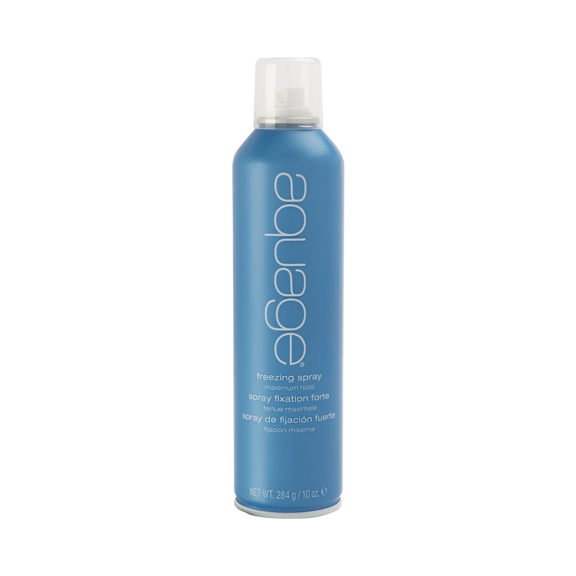 Aquage Freezing Spray bottle front shows strong hold and maximum shine.