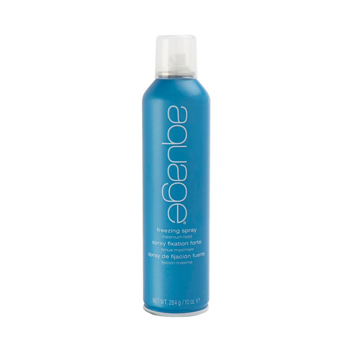 Aquage Freezing Spray bottle front shows strong hold and maximum shine.