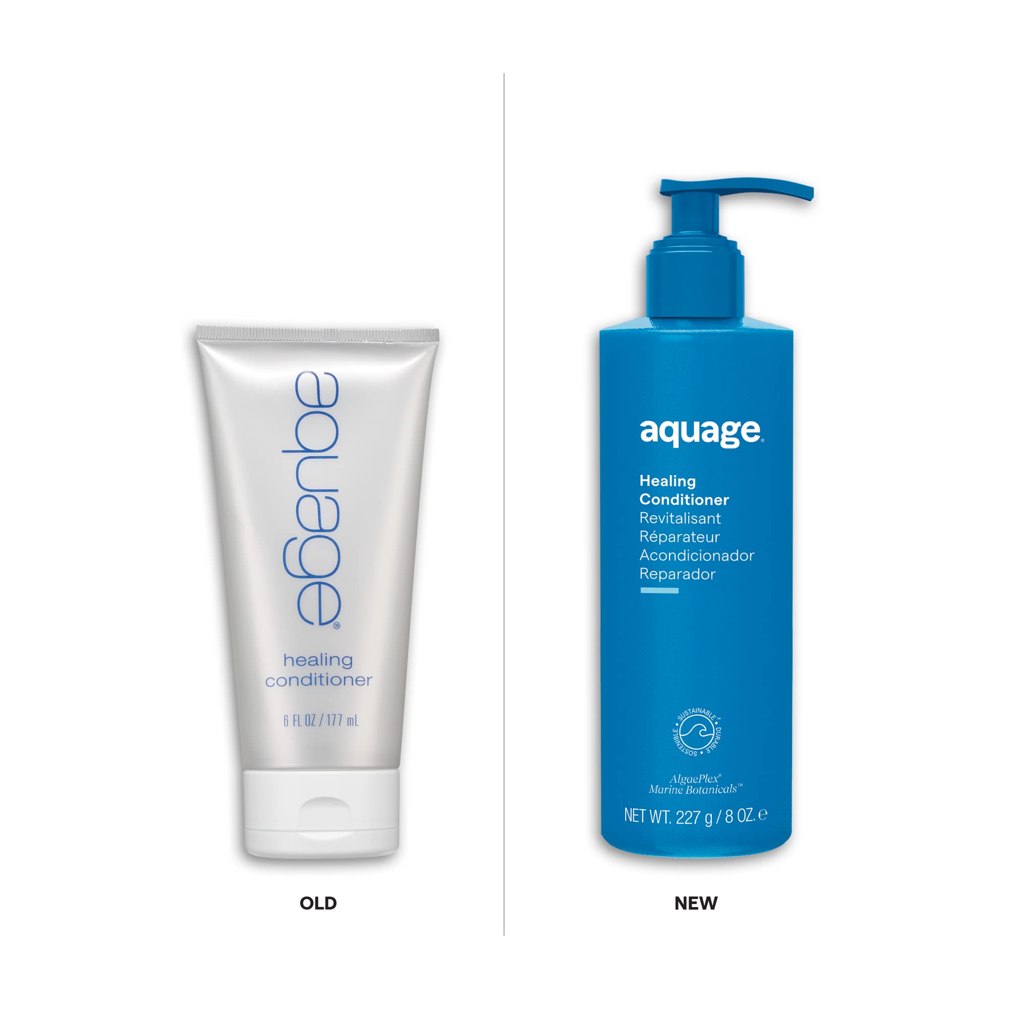 Aquage Healing Conditioner Algaeplex ingredients closeup highlights marine botanicals supporting hair resilience.