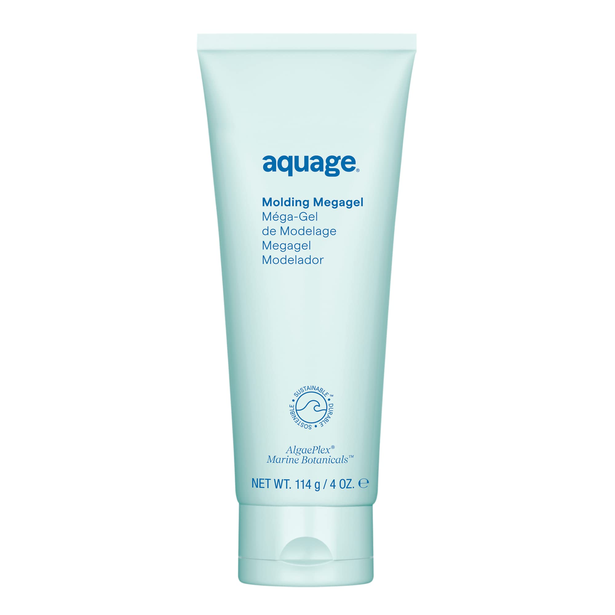 Aquage Molding Megagel bottle closeup showing strong hold and high gloss.