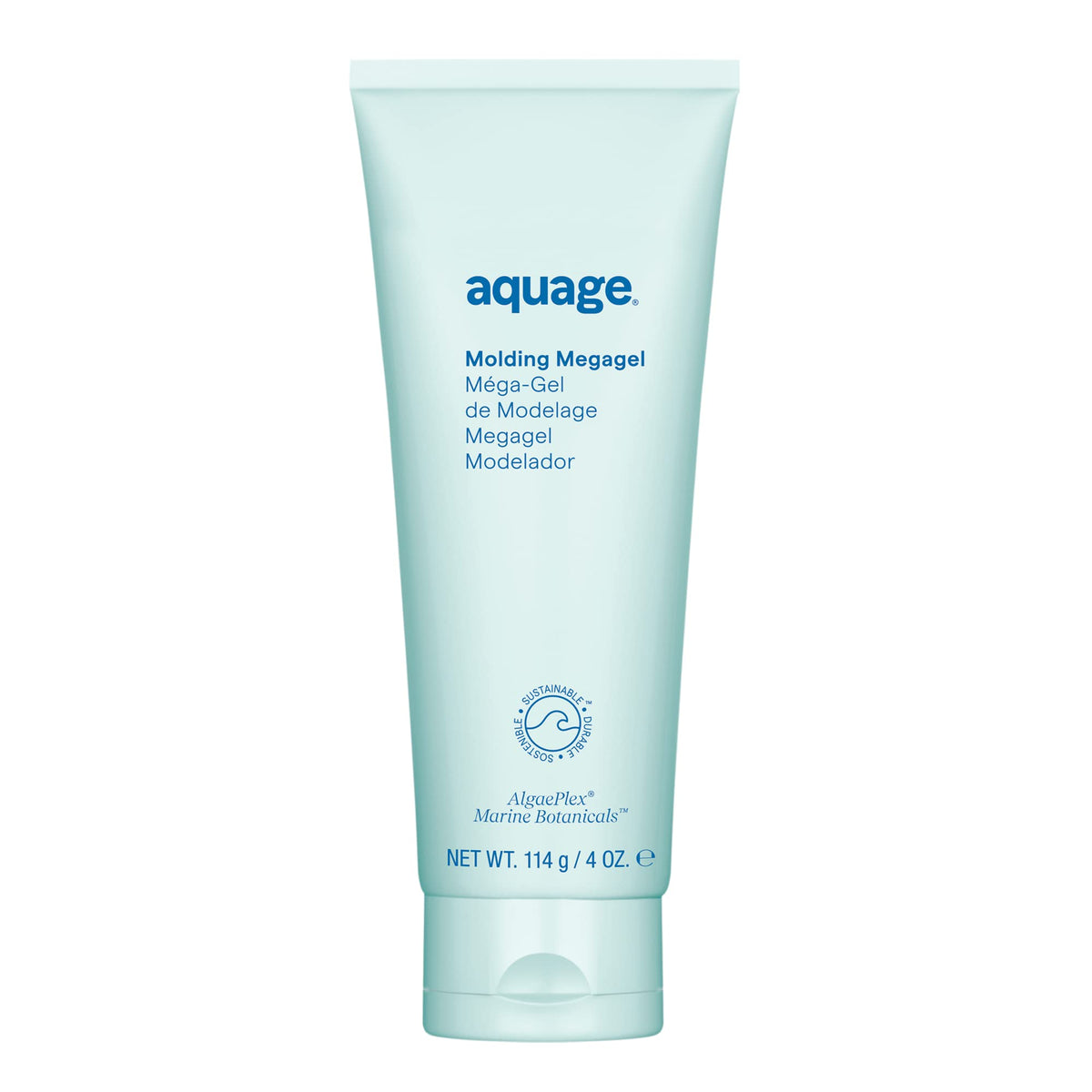 Aquage Molding Megagel bottle closeup showing strong hold and high gloss.