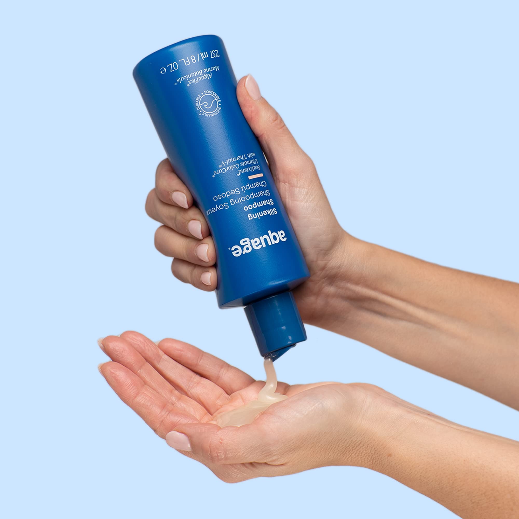 AQUAGE SeaExtend Silkening Shampoo algaeplex-botanicals symbol signals nourishing sea botanicals.