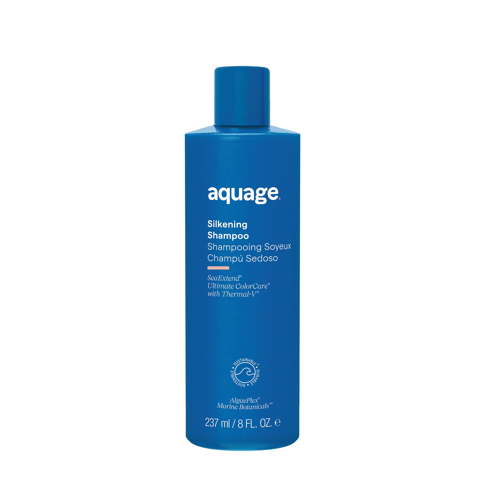 AQUAGE SeaExtend Silkening Shampoo bottle-front shows color protection and shine.