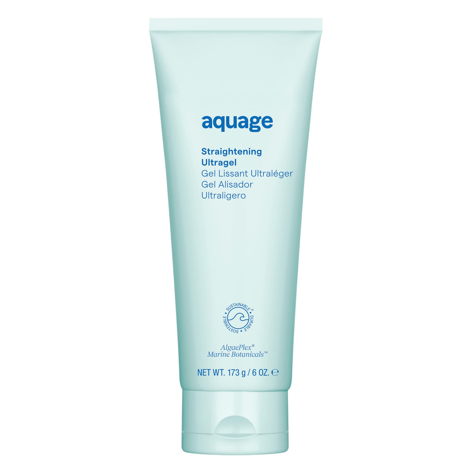 Aquage Straightening Ultragel bottle pump demonstrates easy on-the-go styling with zero hold.