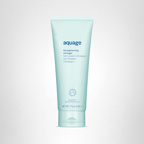 Aquage Straightening Ultragel morning-routine scene suggests quick, smooth styling before the day.