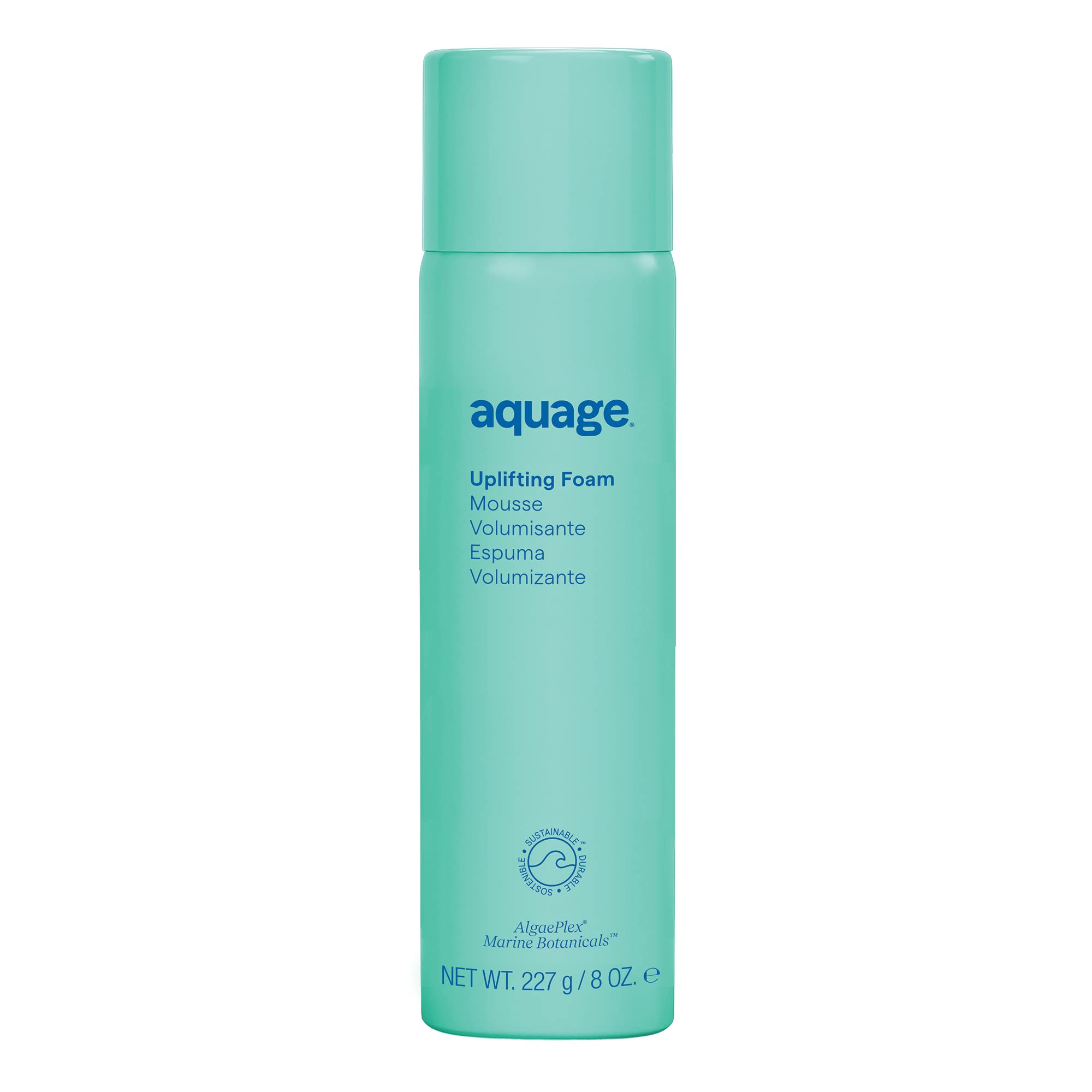 Aquage Uplifting Foam bottle front shows weightless volume potential.