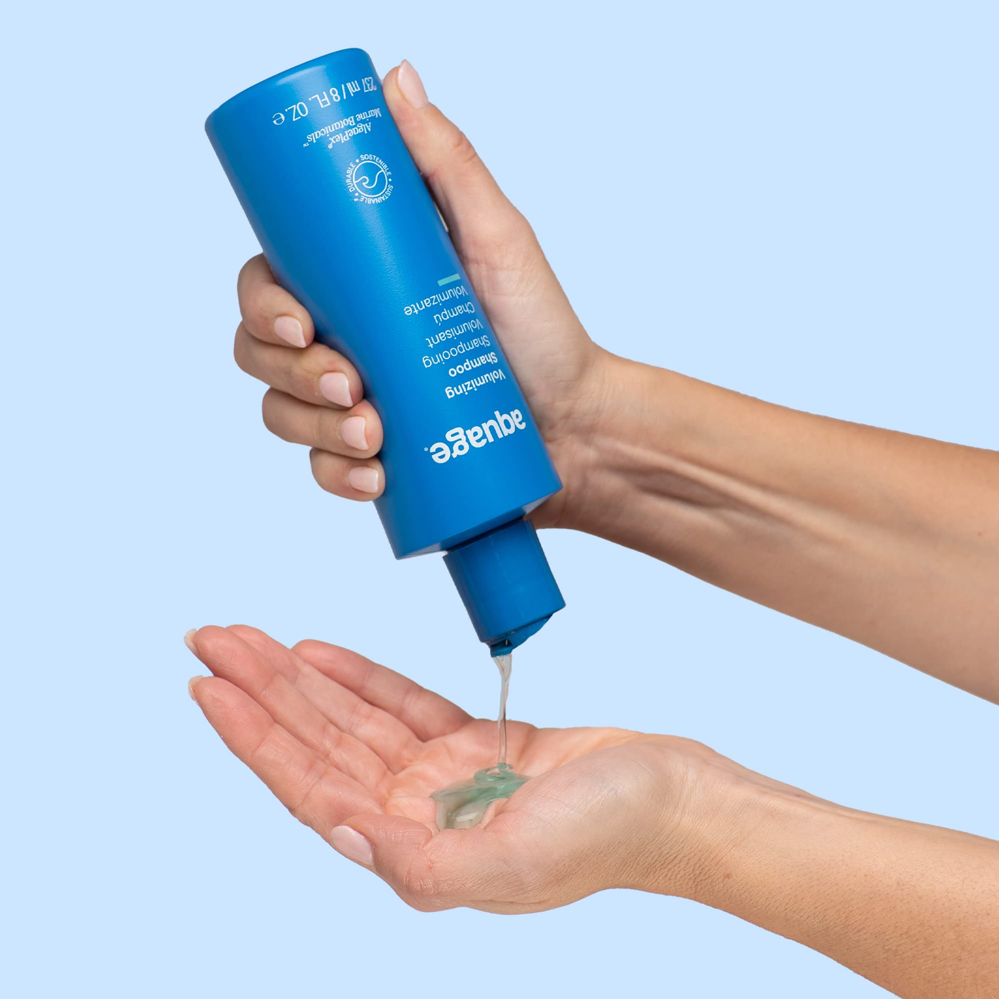 Aquage Volumizing Shampoo color-safe icon signals protection for color-treated hair.