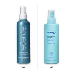 Aquage Working Spray fine-mist shows quick-drying finish for flexible styling.